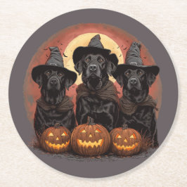 Posavasos Redondo De Papel Labrador de Halloween perro Gorras de brujas