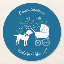 Posavasos Redondo De Papel Labrador Dog Baby Shower Blue Boy Lab