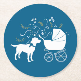 Posavasos Redondo De Papel Labrador Dog Baby Shower Blue Boy Lab