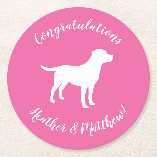 Posavasos Redondo De Papel Labrador Theme Dog Baby Shower Pink Lab (Anverso)