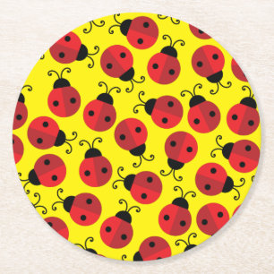 Posavasos Redondo De Papel Lady Bug Cute Fiesta del primer cumpleaños