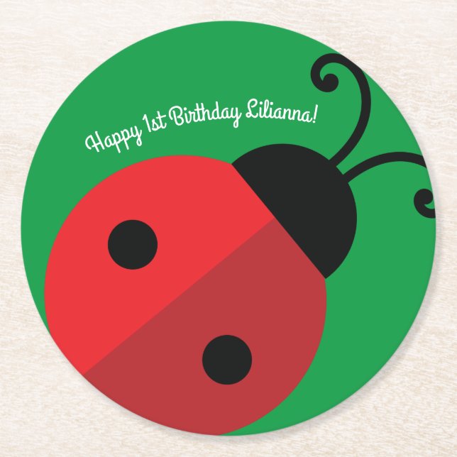 Posavasos Redondo De Papel Lady Bug Cute Kid's Ladybug Birthday Party (Anverso)