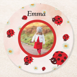 Posavasos Redondo De Papel lady bug party photo