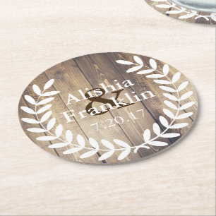Posavasos Redondo De Papel Laureles blancos novia del cortijo y fecha de la