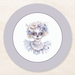 Posavasos Redondo De Papel Lavanda Crema Floral Chica Halloween