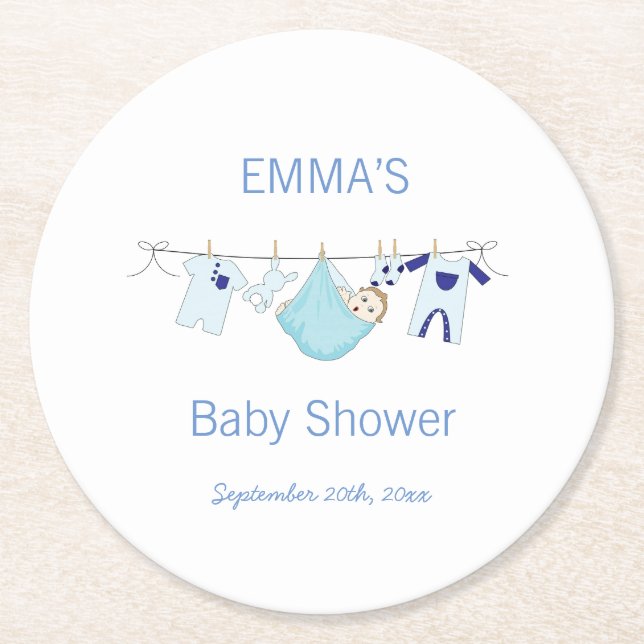 Posavasos Redondo De Papel Lavandería Cute Blue Boy ilustracion (Anverso)