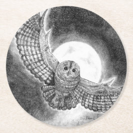 Posavasos Redondo De Papel Lechuza volando frente a la luna