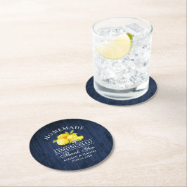 Posavasos Redondo De Papel Lemons Limoncello Boda Blue Faux Wood