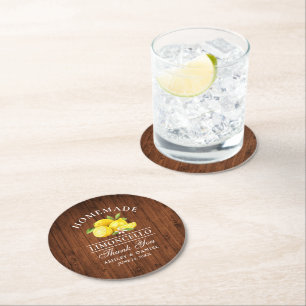 Posavasos Redondo De Papel Lemons Limoncello Boda Faux Wood