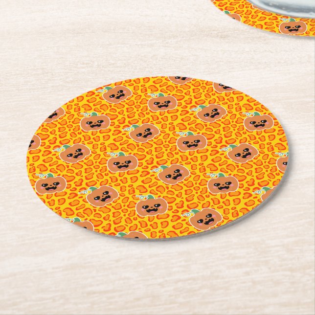 Posavasos Redondo De Papel Leopard print Halloween pattern (En perspectiva)