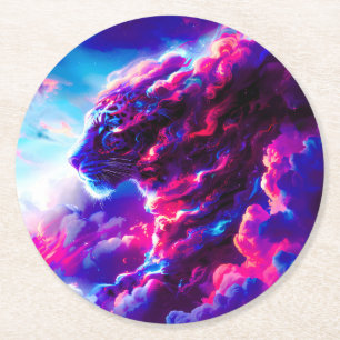 Posavasos Redondo De Papel Leopardo cósmico neón futurista