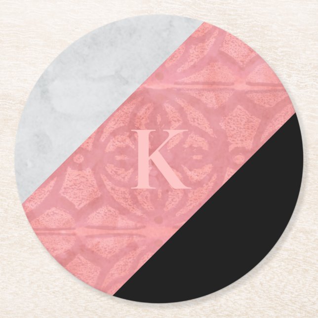 Posavasos Redondo De Papel Letra rosa rudimentaria y acuarela gris (Anverso)