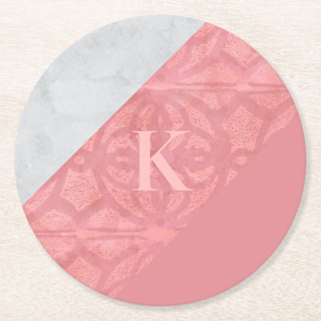 Posavasos Redondo De Papel Letra rosa rudimentaria y acuarela gris (Anverso)