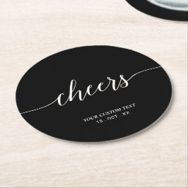 Posavasos Redondo De Papel Letras modernas en negro y blanco Fiesta de Cheers