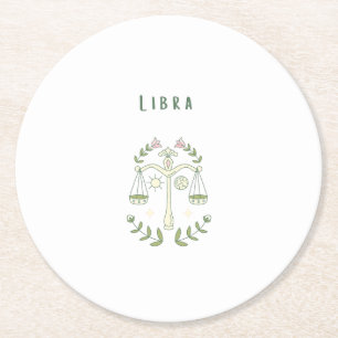 Posavasos Redondo De Papel Libra Rosa, zodiaco, signo zodiacal
