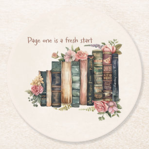 Posavasos Redondo De Papel Libros Vintage Florales