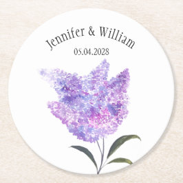 Posavasos Redondo De Papel Lilac Flowers Watercolor Floral Wedding