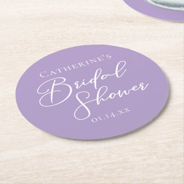 Posavasos Redondo De Papel Lilac Purple Bridal Shower Personalized (En perspectiva)