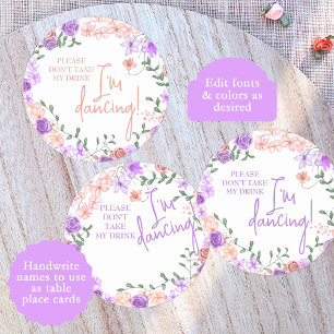 Posavasos Redondo De Papel Lilac Purple, Peach Boda Place Card Etiqueta