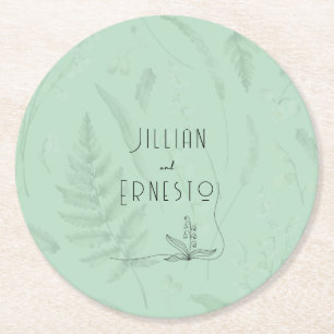 Posavasos Redondo De Papel Lily of Valley con Ferns Personalizado verde su