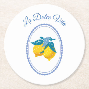 Posavasos Redondo De Papel Limones Amarillos Amalfi Estilo Mediterráneo
