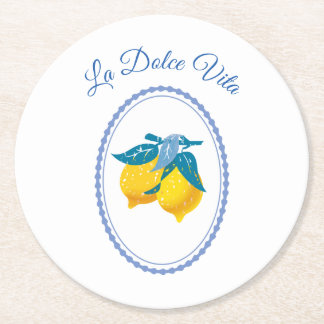 Posavasos Redondo De Papel Limones Amarillos Amalfi Estilo Mediterráneo