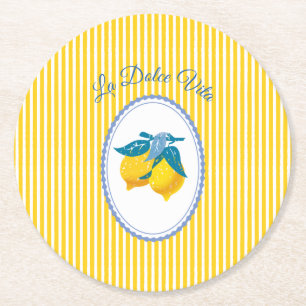 Posavasos Redondo De Papel Limones Amarillos Amalfi Estilo Mediterráneo