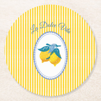 Posavasos Redondo De Papel Limones Amarillos Amalfi Estilo Mediterráneo