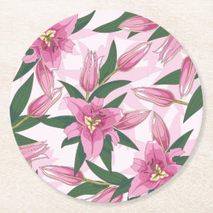 Posavasos Redondo De Papel Lirio de Blooming Rosa