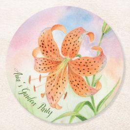 Posavasos Redondo De Papel Lirio de Tigre Botánico Elegante Personalizado