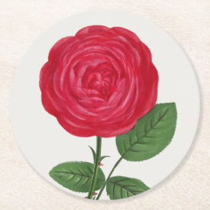 Posavasos Redondo De Papel Litografía antigua de rosa, François-Frédéric Grob