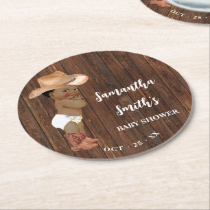 Posavasos Redondo De Papel Little African American Cowboy Western Baby Shower