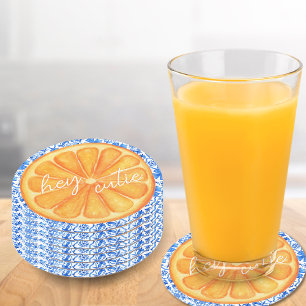 Posavasos Redondo De Papel Little Cutie Citrus Naranja Azulejo Baby Shower