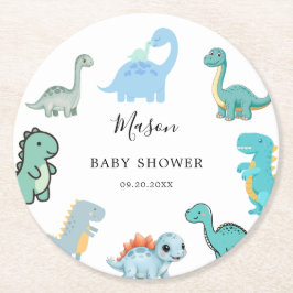 Posavasos Redondo De Papel Little Dinosaur Cute Baby Shower