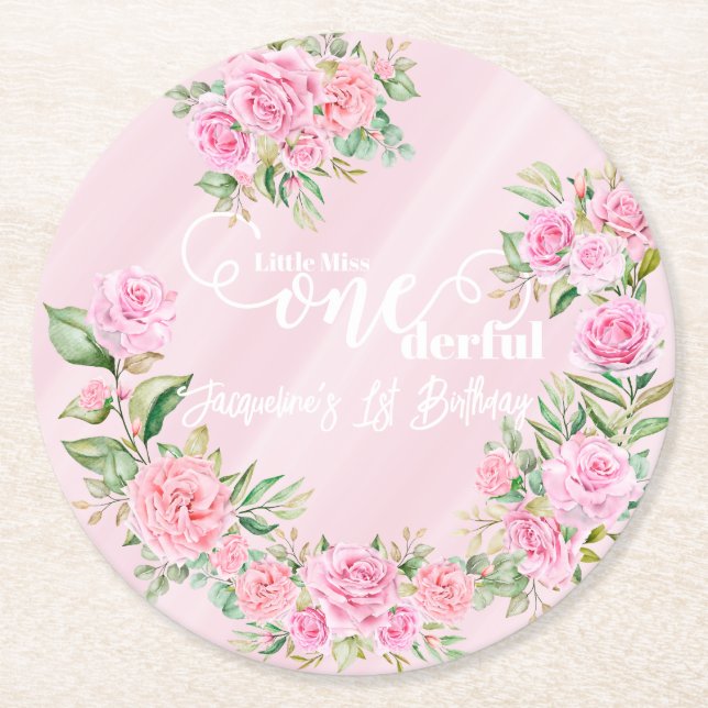 Posavasos Redondo De Papel Little Miss ONEderful 1st First Birthday (Anverso)