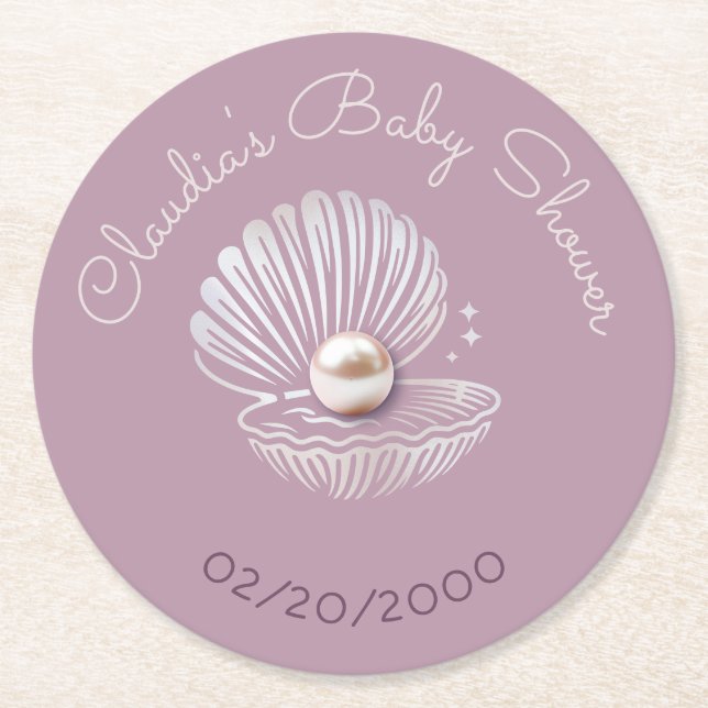 Posavasos Redondo De Papel Little Pearl Baby Shower (Anverso)
