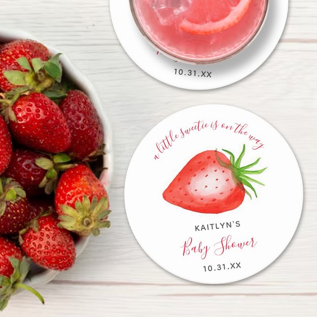 Posavasos Redondo De Papel Little Sweetie Strawberry Baby Shower (Subido por el creador)