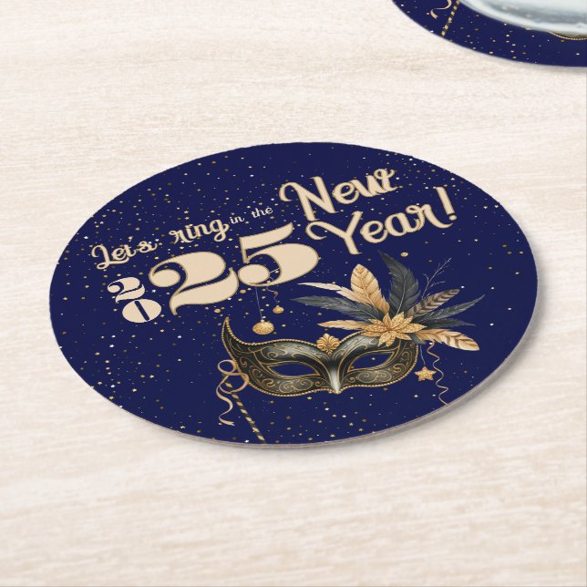 Posavasos Redondo De Papel Llamemos al azul glamoroso del fiesta de Año Nuevo (En perspectiva)