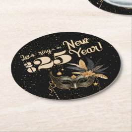 Posavasos Redondo De Papel Llamemos al negro glamuroso fiesta de Año Nuevo