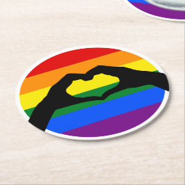 Posavasos Redondo De Papel Llueta de arcoiris y corazón del orgullo gay LGBT
