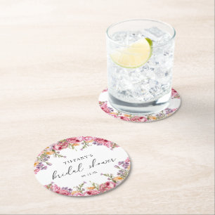 Posavasos Redondo De Papel Lluvia de Novia Floral de Peonías Rosadas Modernas
