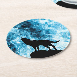 Posavasos Redondo De Papel Lobo aullador Humo azul nevado de invierno Abstrac
