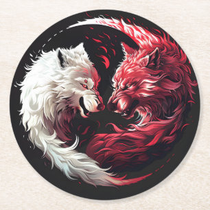 Posavasos Redondo De Papel Lobo Espíritu Animal Fantasía Sombra Ligera