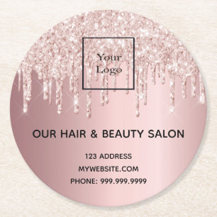Posavasos Redondo De Papel Logotipo Cabello Salón de belleza rosa goteo purpu