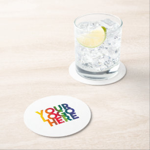 Posavasos Redondo De Papel Logotipo comercial sencillo blanco