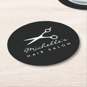 Posavasos Redondo De Papel Logotipo de negocio de salón de belleza y peluquer
