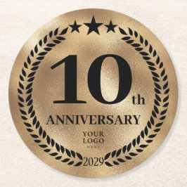 Posavasos Redondo De Papel Logotipo de oro del 10° Aniversario