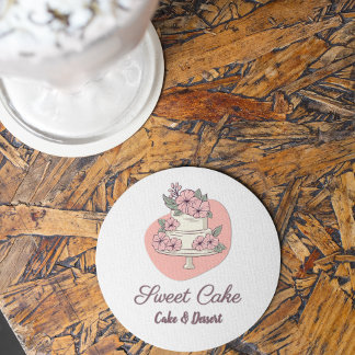 Posavasos Redondo De Papel Logotipo de pastel y postre de panadería de pastel