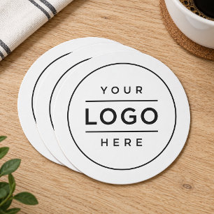 Posavasos Redondo De Papel Logotipo Empresarial Blanco Personalizado Minimali
