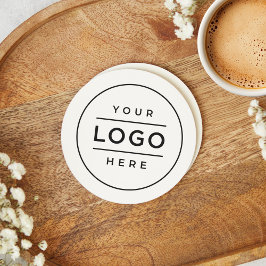 Posavasos Redondo De Papel Logotipo Empresarial Blanco Personalizado Minimali